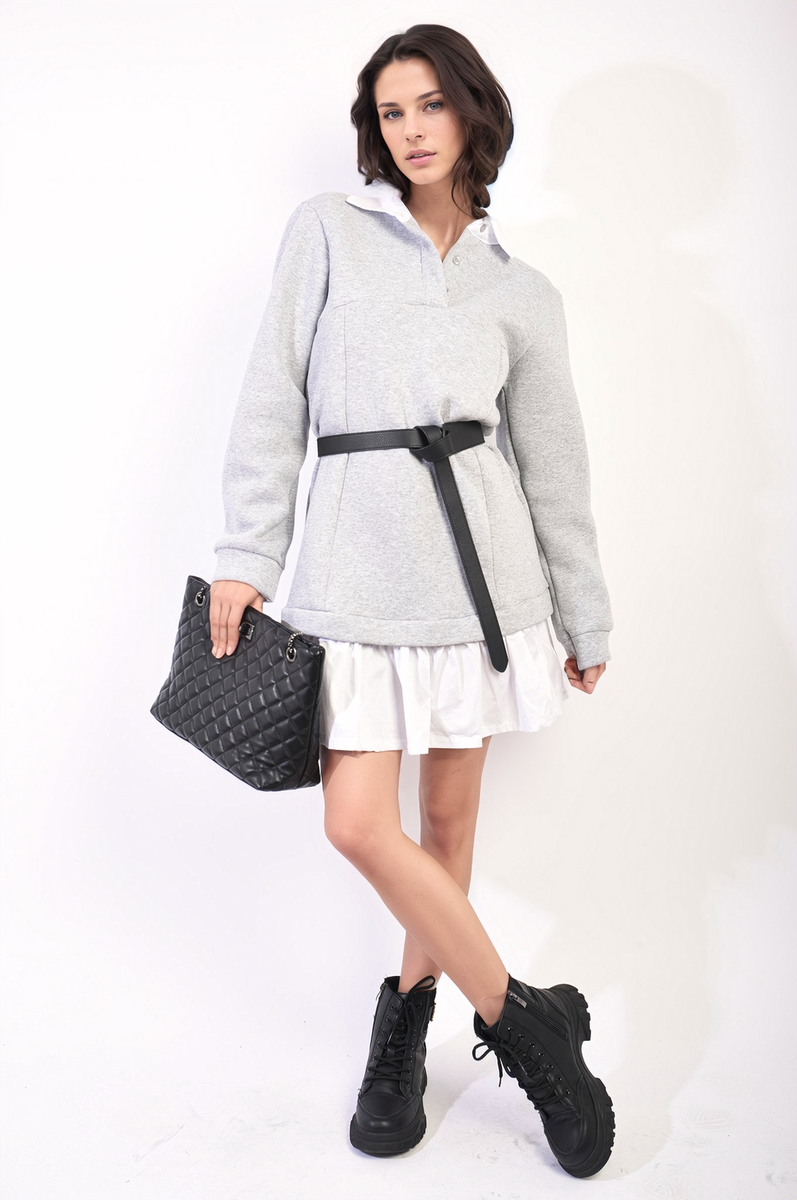 Collared Long Sleeve Mini Dress - Black River UK
