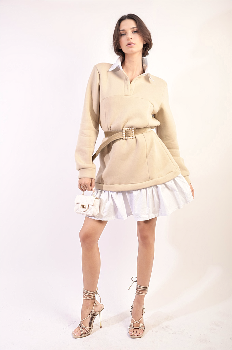 Collared Long Sleeve Mini Dress - Black River UK