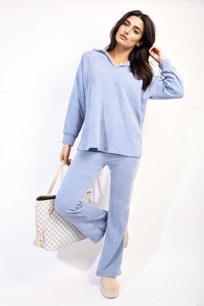 Collared Long Sleeve & Trouser Co-ord Set - Black River UK