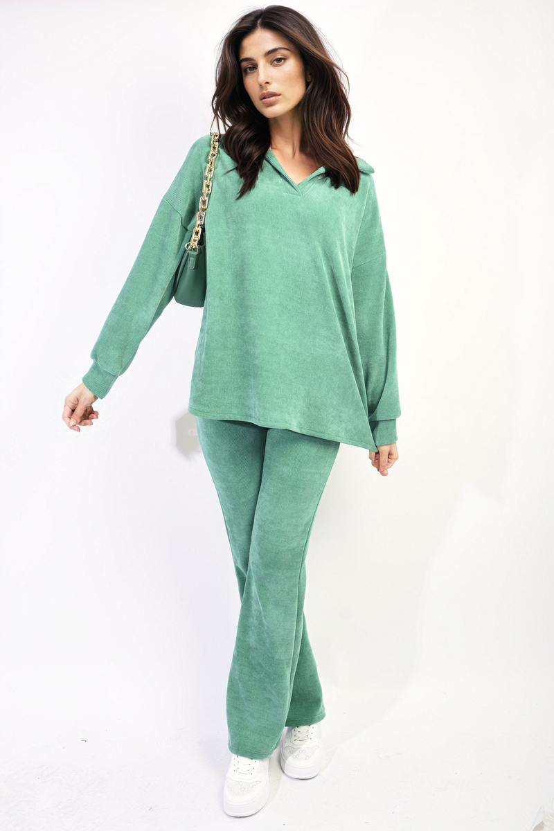 Collared Long Sleeve & Trouser Co-ord Set - Black River UK