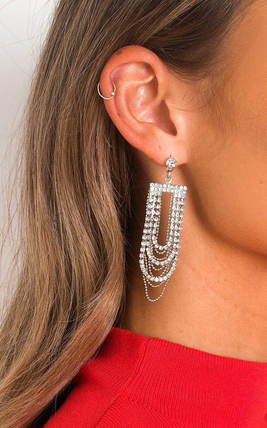Chain Diamante Drop Earrings - Black River UK