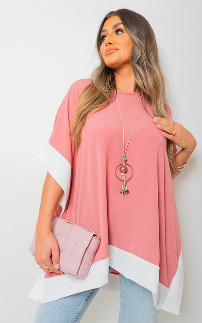 Oversized Contrast Hem Flare Sleeve Top - Black River UK
