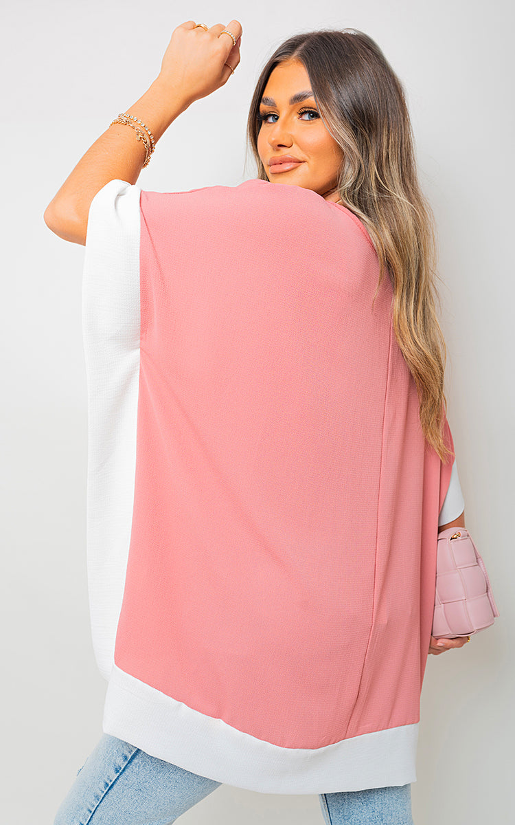 Oversized Contrast Hem Flare Sleeve Top - Black River UK