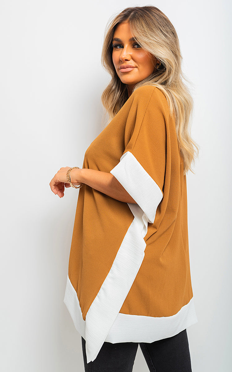 Oversized Contrast Hem Flare Sleeve Top - Black River UK