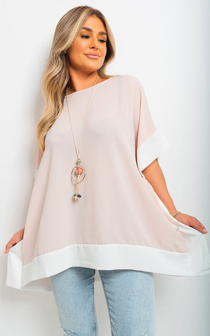 Oversized Contrast Hem Flare Sleeve Top - Black River UK
