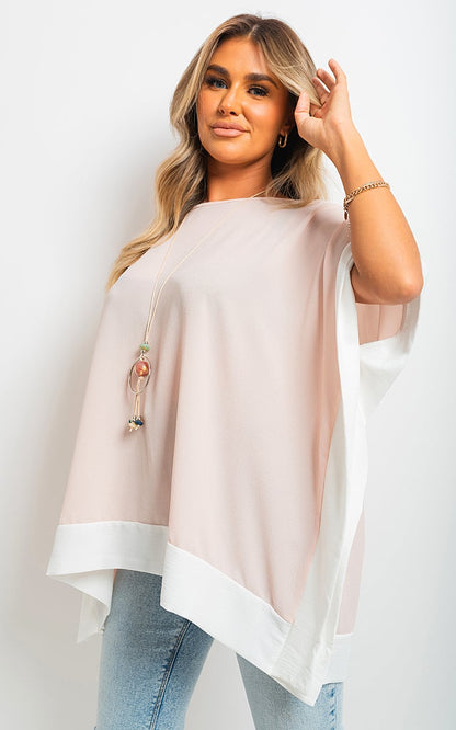 Oversized Contrast Hem Flare Sleeve Top - Black River UK