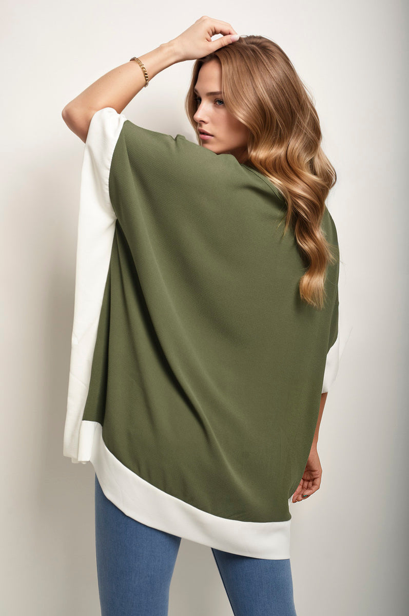Oversized Contrast Hem Flare Sleeve Top - Black River UK