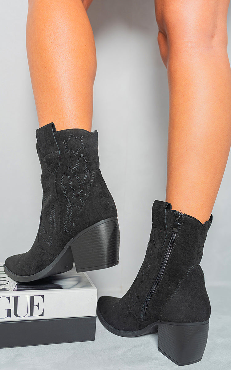 Suede Cowboy Ankle Length Boots - Black River UK