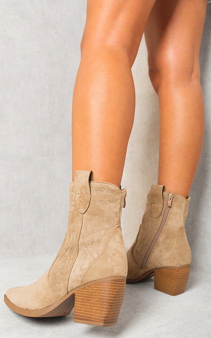Suede Cowboy Ankle Length Boots - Black River UK