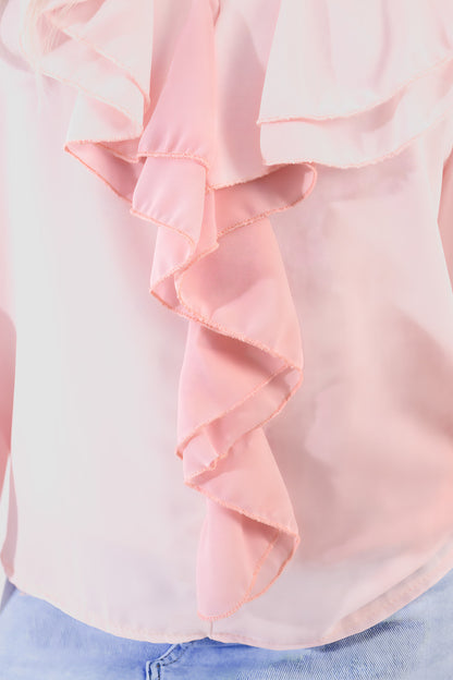 Ruffle Trim Front Long Sleeve Top