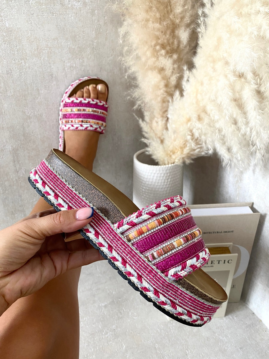 Thick Wedge Heel Braided Platform Sandals - Black River UK
