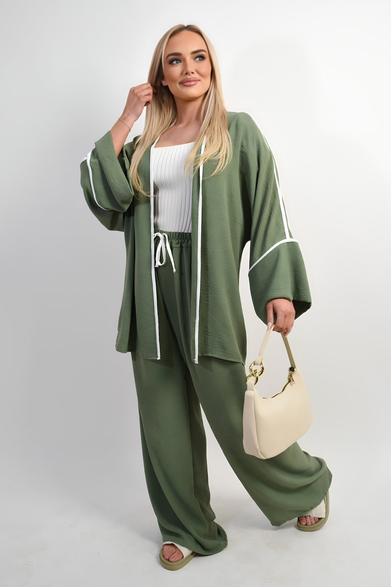Contrast Trim Oversized Cardigan & Wide Leg Co-ord Set - Black River UK