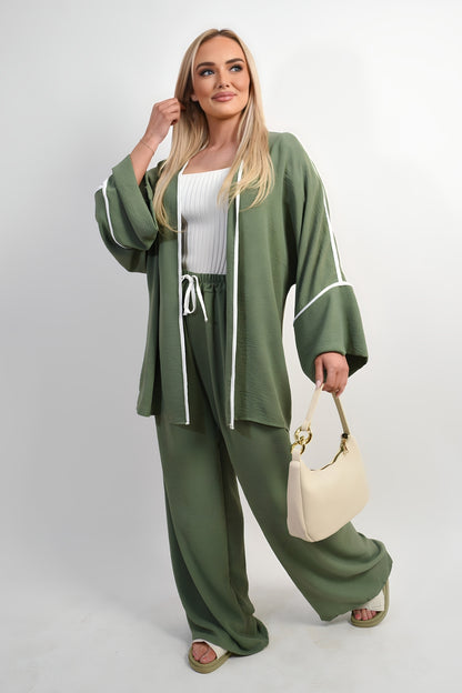Contrast Trim Oversized Cardigan & Wide Leg Co-ord Set - Black River UK
