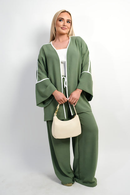 Contrast Trim Oversized Cardigan & Wide Leg Co-ord Set - Black River UK