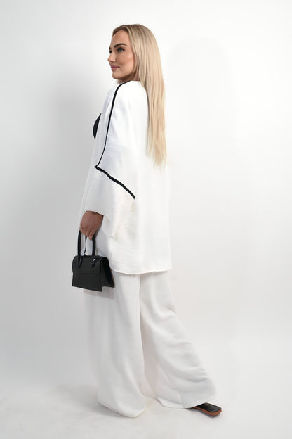 Contrast Trim Oversized Cardigan & Wide Leg Co-ord Set - Black River UK