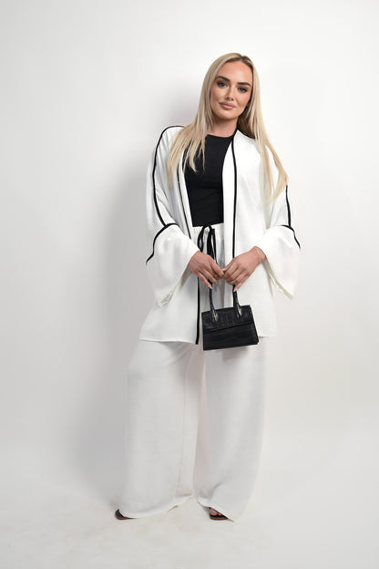 Contrast Trim Oversized Cardigan & Wide Leg Co-ord Set - Black River UK