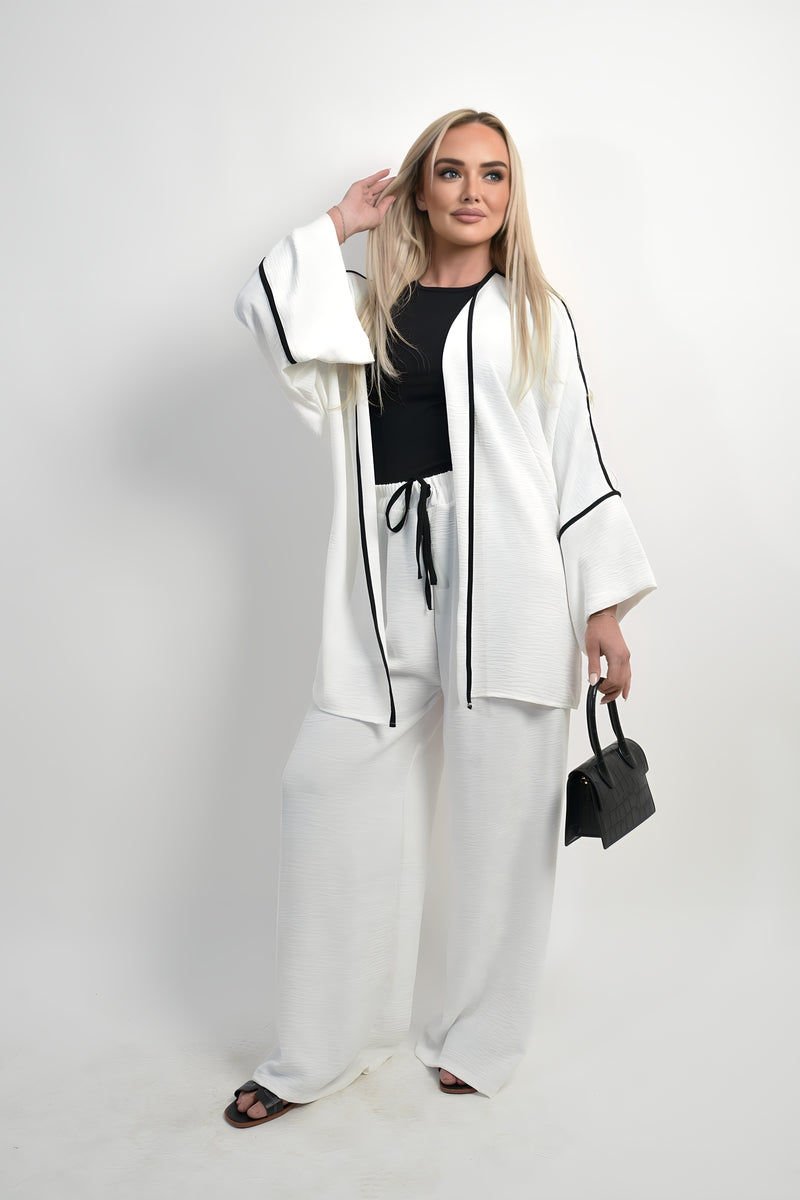 Contrast Trim Oversized Cardigan & Wide Leg Co-ord Set - Black River UK