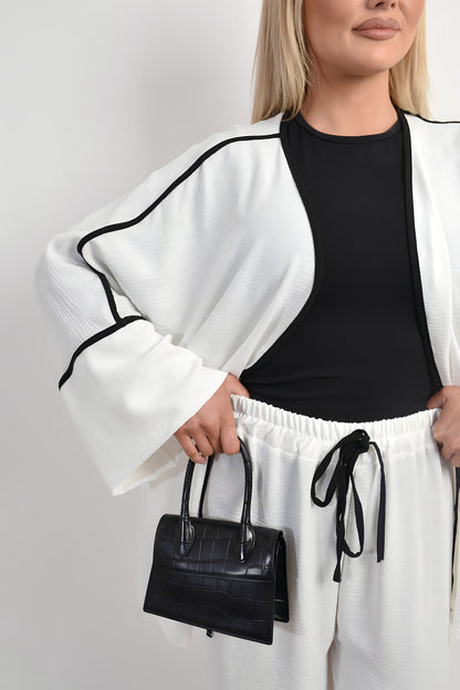 Contrast Trim Oversized Cardigan & Wide Leg Co-ord Set - Black River UK