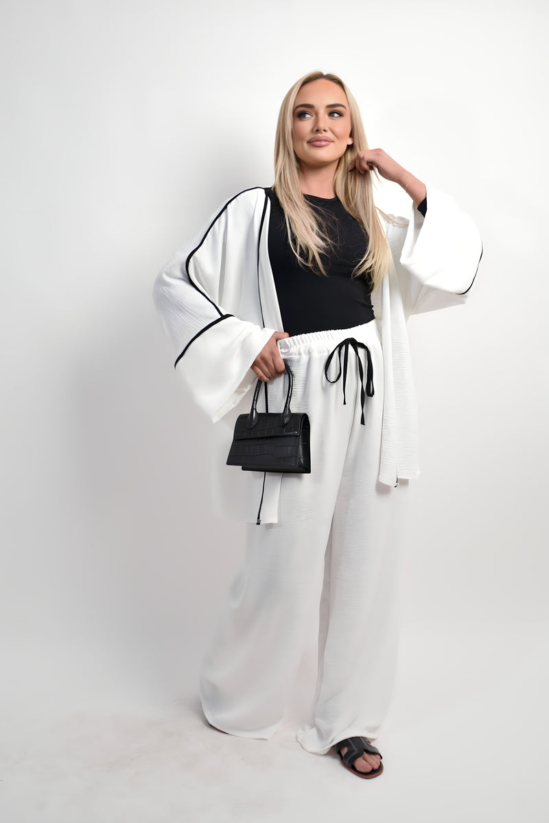 Contrast Trim Oversized Cardigan & Wide Leg Co-ord Set - Black River UK