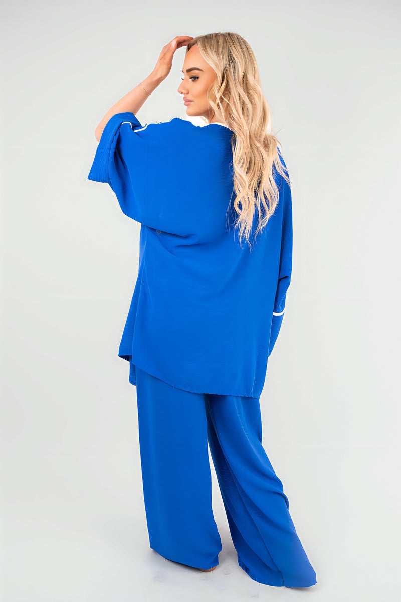 Contrast Trim Oversized Cardigan & Wide Leg Co-ord Set - Black River UK