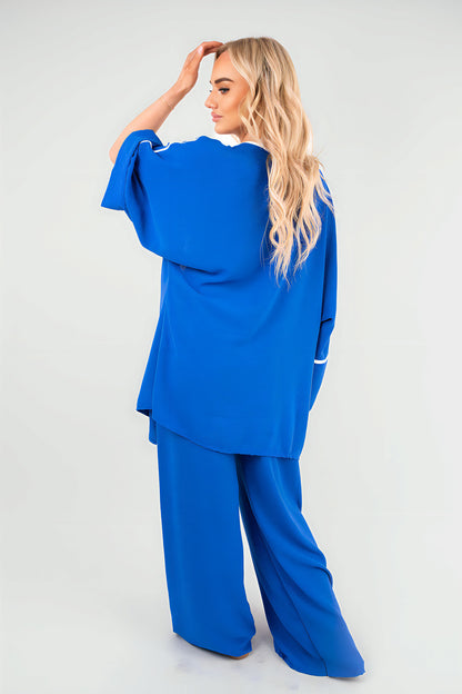 Contrast Trim Oversized Cardigan & Wide Leg Co-ord Set - Black River UK