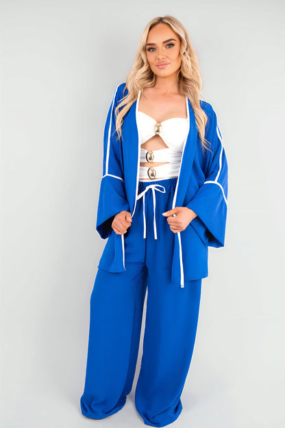 Contrast Trim Oversized Cardigan & Wide Leg Co-ord Set - Black River UK