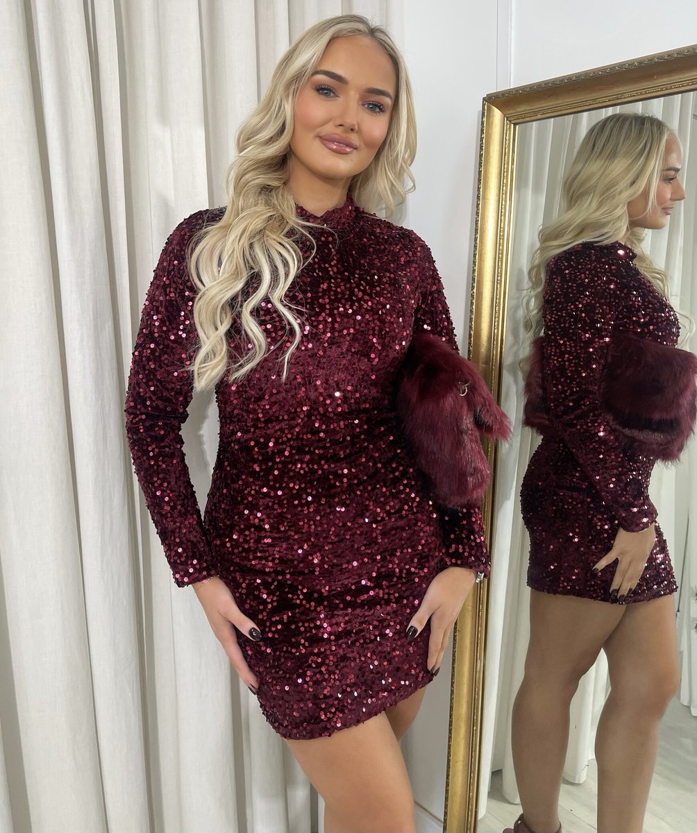 Sequin Long Sleeve Bodycon Mini Dress - Black River UK