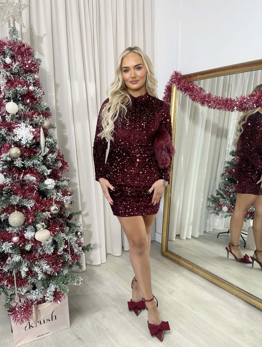 Sequin Long Sleeve Bodycon Mini Dress - Black River UK