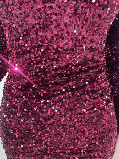 Sequin Long Sleeve Bodycon Mini Dress - Black River UK