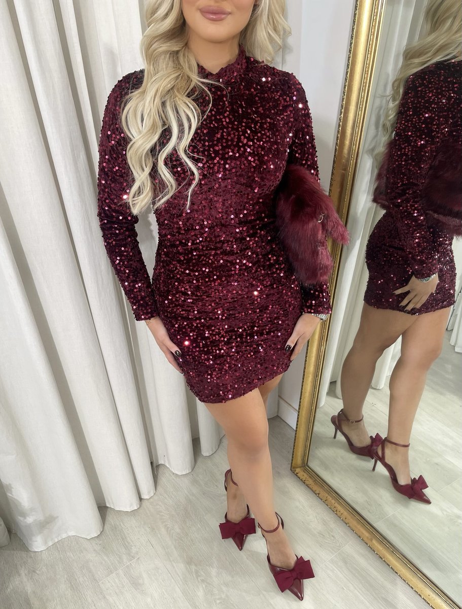 Sequin Long Sleeve Bodycon Mini Dress - Black River UK