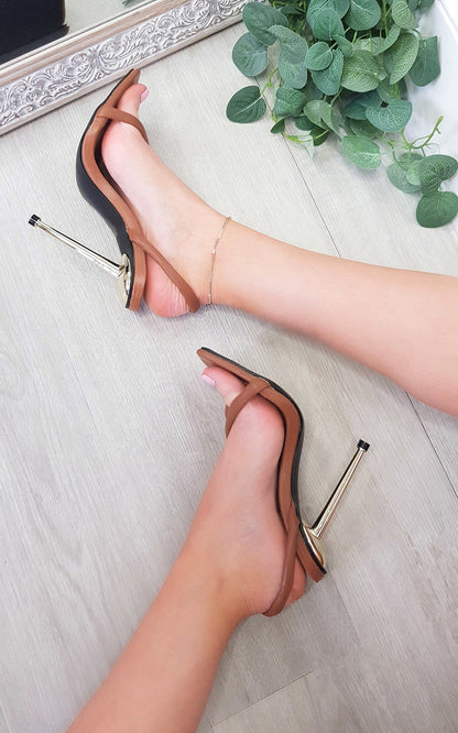 Faux Leather Strappy High Heels - Black River UK