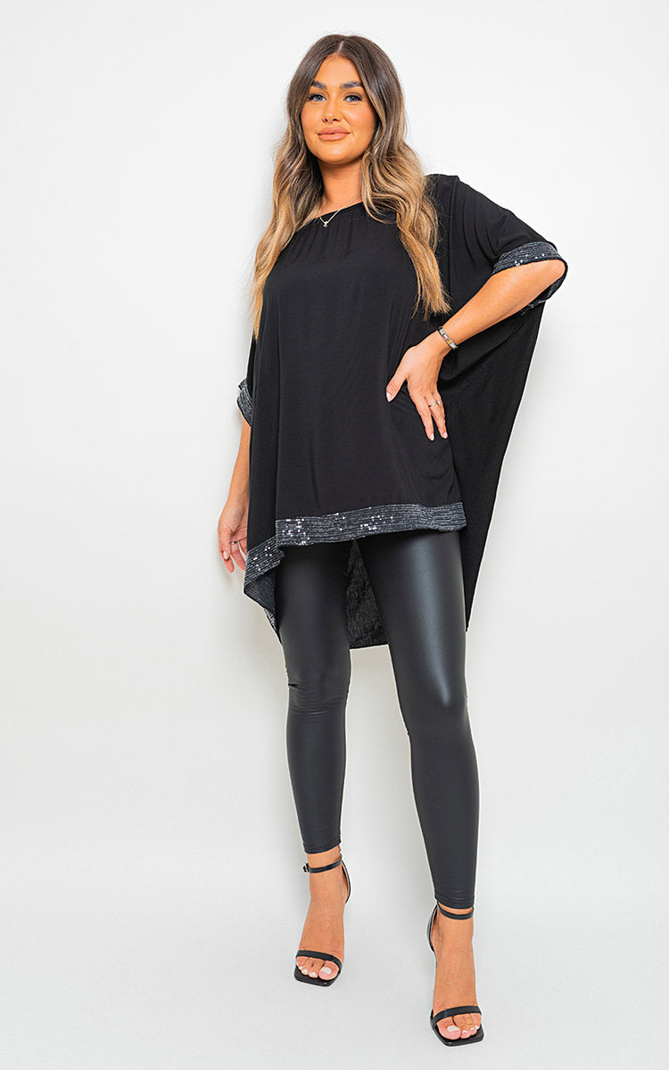 Oversized Sequin Trim Top - Black River UK