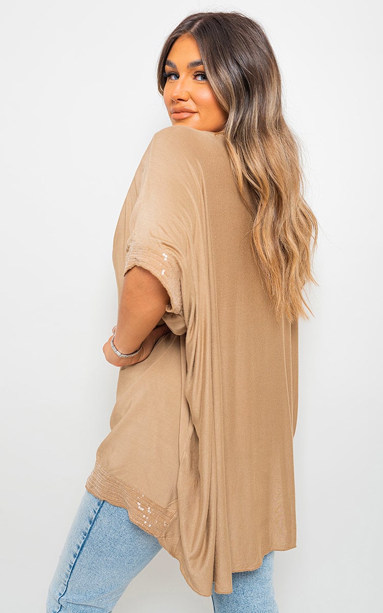 Oversized Sequin Trim Top - Black River UK
