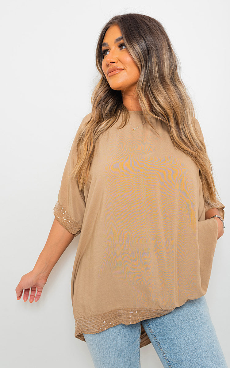 Oversized Sequin Trim Top - Black River UK