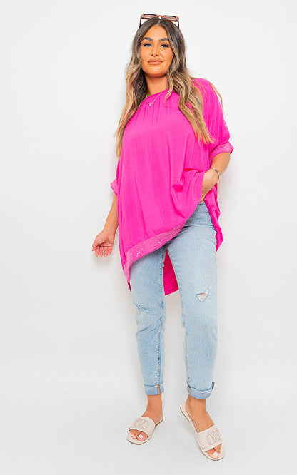 Oversized Sequin Trim Top - Black River UK
