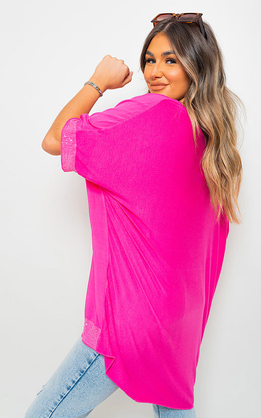 Oversized Sequin Trim Top - Black River UK