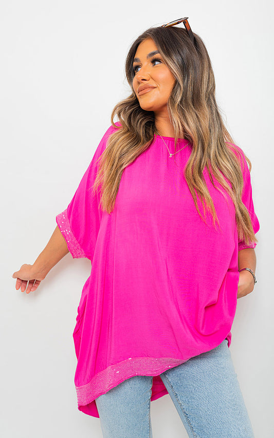Oversized Sequin Trim Top - Black River UK