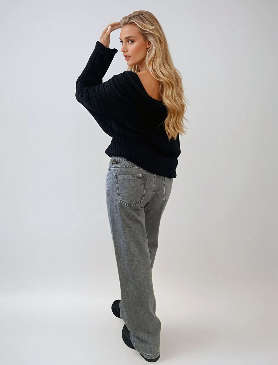 High Waist Loose Leg Jeans - Black River UK
