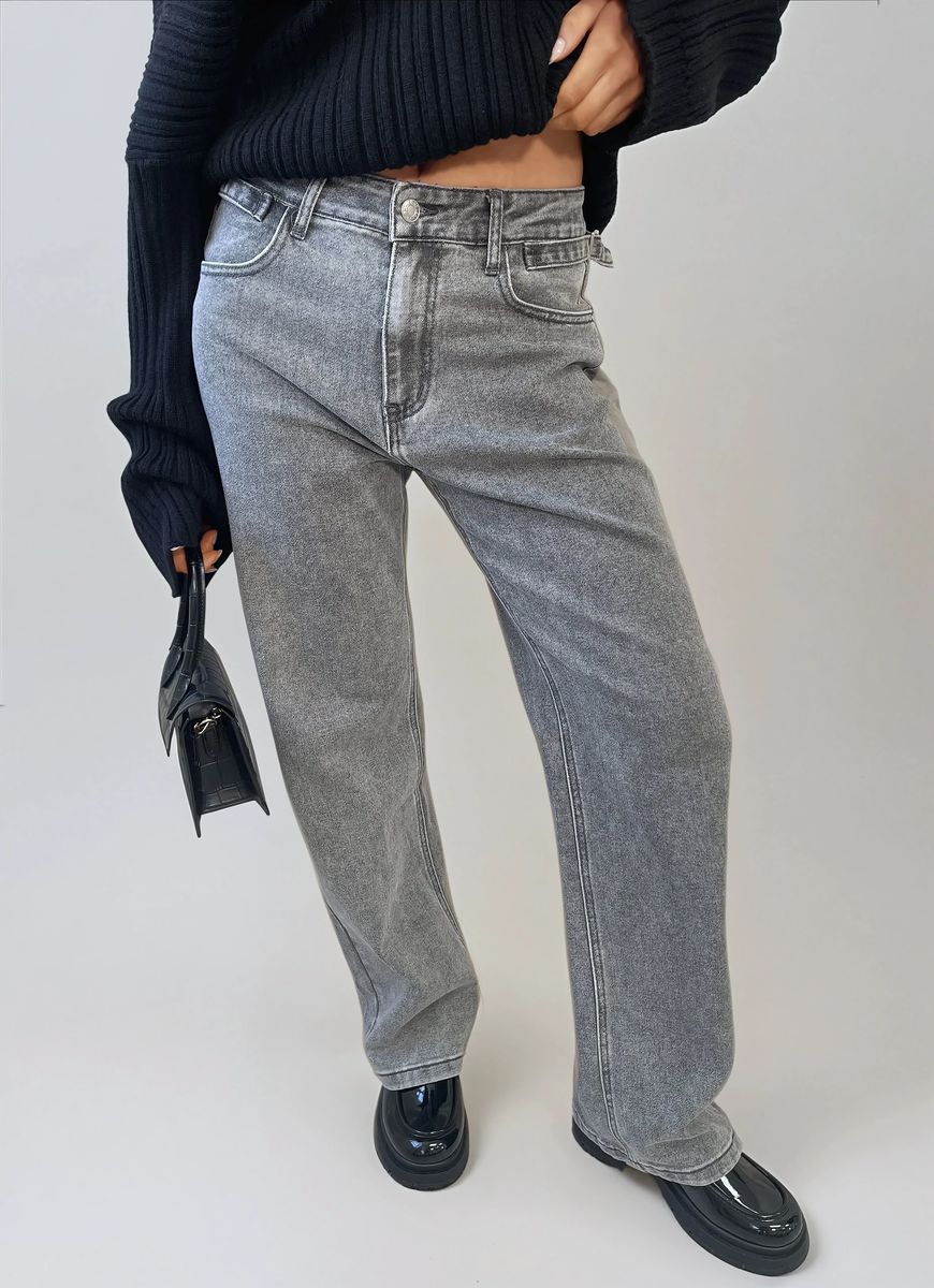 High Waist Loose Leg Jeans - Black River UK