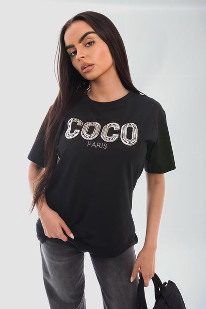 Coco Paris Slogan Short Sleeve Top