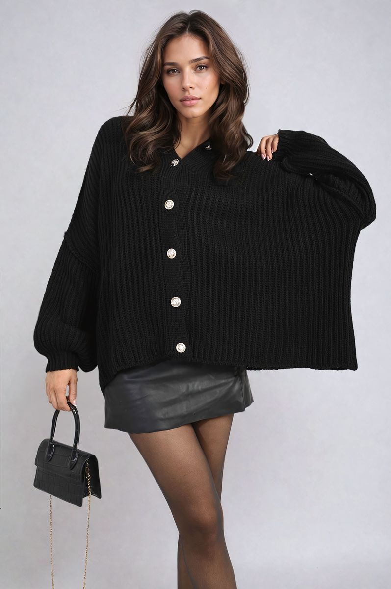 Oversized Chunky Knitted Top - Black River UK