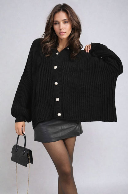 Oversized Chunky Knitted Top - Black River UK