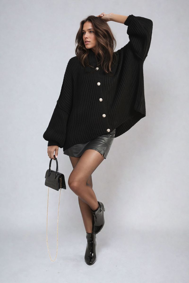 Oversized Chunky Knitted Top - Black River UK