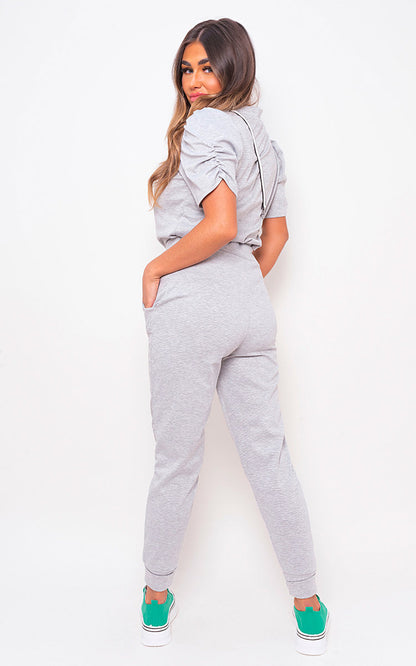 Ruched Sleeve Top & Trousers Co-ord Set - Black River UK