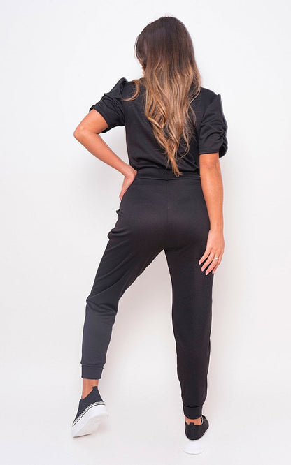 Ruched Sleeve Top & Trousers Co-ord Set - Black River UK