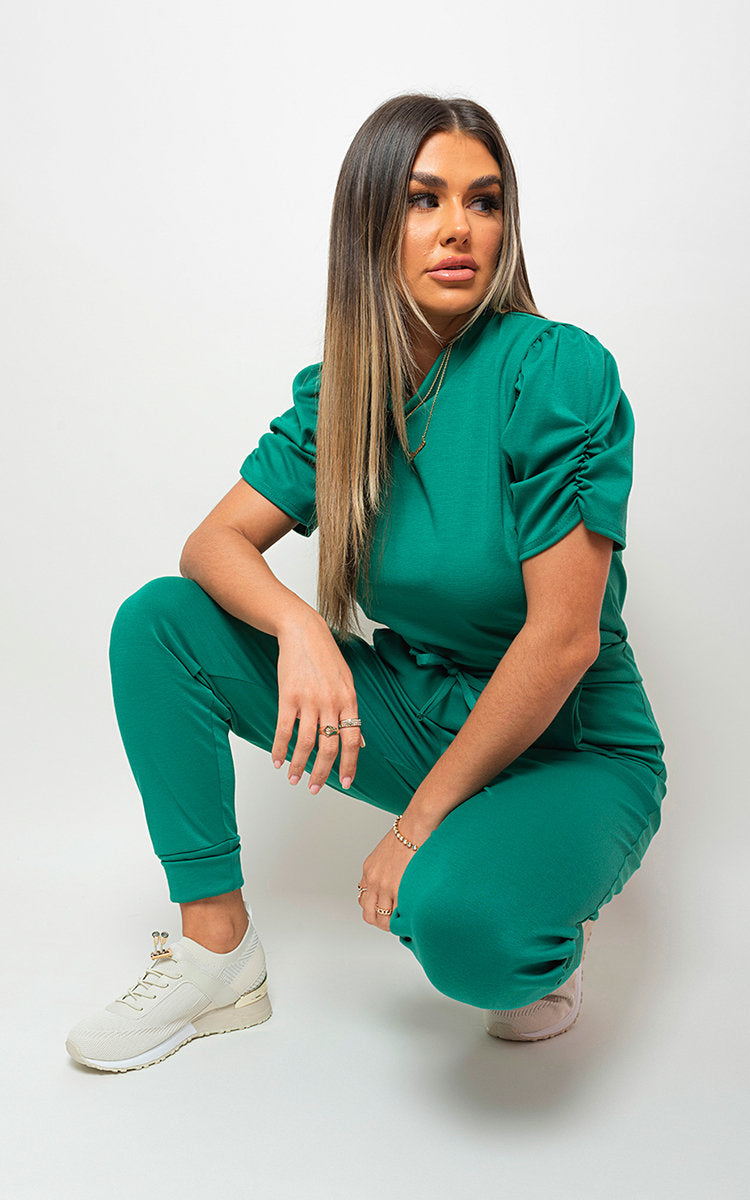 Ruched Sleeve Top & Trousers Co-ord Set - Black River UK