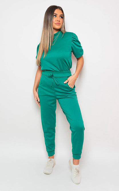 Ruched Sleeve Top & Trousers Co-ord Set - Black River UK