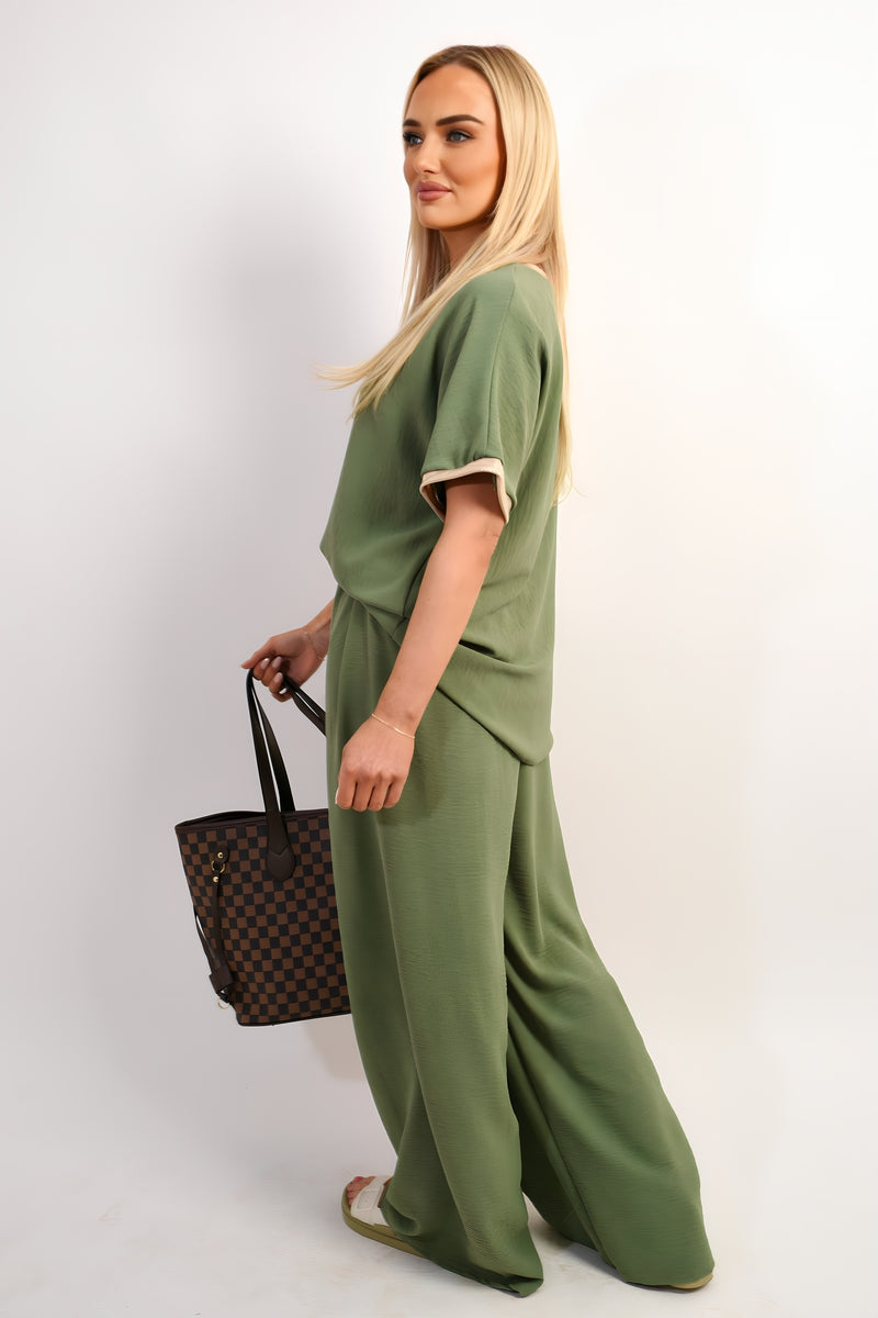 Drawstring Shiny Waist Wide Leg Trouser - Black River UK