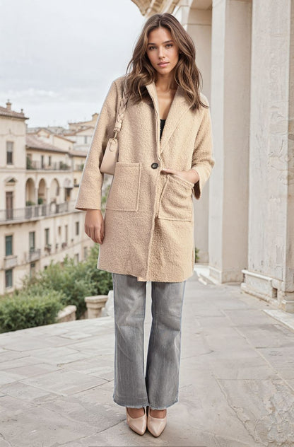 Buttoned Textured Jacket with Front Pockets - Black River UK