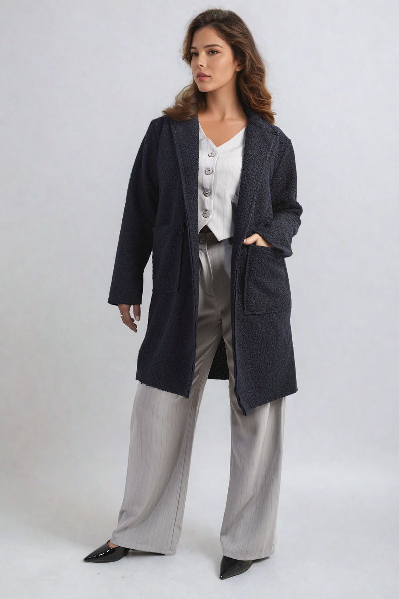 Buttoned Textured Jacket with Front Pockets - Black River UK